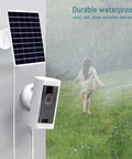 Solid 8W Solar Panel Charger With Integrated 13200Mah Power Bank For Outdoor Security And Trail Cameras mounted on a wall.