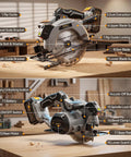 Image showing Six And A Half Inch Cordless Circular Saw Delivers Badass Cutting Force Through Double Four Ah Power Packs features and parts.