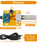 Legit Strong 5V 30mm Stroke Mini Reciprocating Linear Actuator dimensions including motor and USB cable for DIY automation projects.