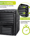 80 Gallon Outdoor Compost Bin with Top Flip Lid Includes Gloves Large Aerating Garden Box for Yard Waste Easy Exit Door BPA Free Material Black Turns Scraps Into Rich Compost Fast