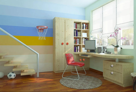 Top Shelf Cartoon Style Soft Grip Rubber Cabinet Knobs And Drawer Pulls For Kids Rooms Featuring furniture in a colorful kids room.