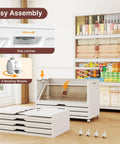 No Hassle Mega Extra Large Four Tier Stackable Storage Bins With Smooth Roll Away Wheels And Locking Door Panels for easy assembly and organization.