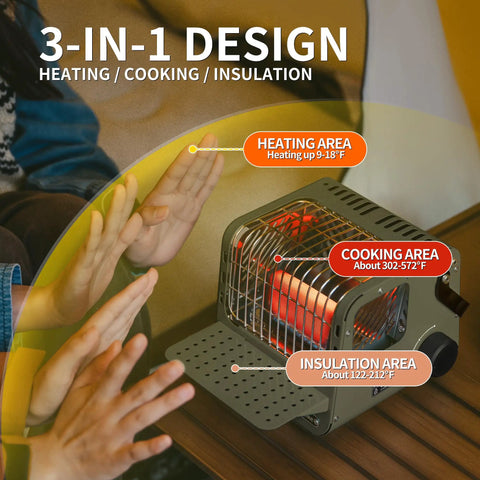 Camp Ready Butane Portable Space Heater with Warming Shelf for Indoor and Outdoor Use, 3750 BTU gas powered heater
