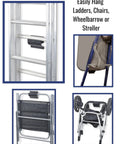 Rock Solid Heavy Duty Ladder Hook Wall Mount, Black Carbon Steel Garage Storage Hanger hanging a ladder and folding chair.