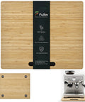 Premium Bamboo Countertop Slider Tray With Heavy Duty Casters And Smooth Glide Design on kitchen counter with espresso machine.