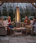 Durable Outdoor Propane Pyramid Patio Heater With Waterproof Cover And Wheels, 88 Inch Quartz Glass Tube, 48,000 BTU For Deck And Backyard in use