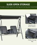 Two Seater Patio Swing Chair With Canopy And Storage Table, Outdoor Glider Swing With Cup Holder, Gray, Weather Resistant Frame