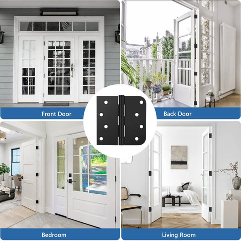 6 Pack Matte Black 4 Inch Door Hinges For Exterior Heavy Duty Iron Construction Tough As Nails With Every Screw Needed For Quick Install in home settings