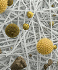Close-up view of filter fibers capturing particles, illustrating effectiveness of Roomba S Series High-Efficiency Replacement Filter 3-Pack for Dustbin