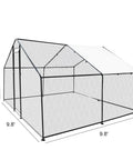Walk In Heavy Duty Chicken Coop With Large Outdoor Run 9.8 Feet Long 9.8 Feet Wide 6.6 Feet High Sturdy Steel Frame Waterproof UV Cover