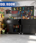 35 Inch Adjustable Tool Storage Cabinet With Silent Glide Lockable Casters And Industrial Grade Secure Latch For Zero Drama Garage Organization In Matte Black in tool room.