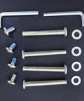 6mm Inline Skate Shaft Hex Socket Screws Replacement Kit With 50mm Axles And Installation Tools Includes 4 Sets And 48x14mm Hex Wrenches Beefed Up Inline Skate Wheel Axle Repair Kit components including axles, screws, washers, and hex wrenches on a black surface.