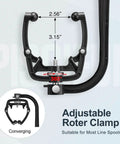 Fishing Line Winder Spooler Machine with Adjustable Spool Width and Spring Loaded Tension, black clamp detail view.