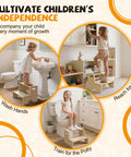 Child using Straight Up Solid Two Pack Wooden Step Stool For Toddlers for reaching sink and potty training.