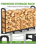 8Ft Heavy Duty Firewood Rack With Cover for Indoor and Outdoor Use, rugged steel log holder fully loaded with firewood