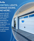 Shelly Gen4 WiFi Zigbee Matter Smart Relay Switch for garage doors and lights control, 12V to 48V DC compatibility shown