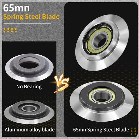 Comparison of upgraded replacement 65Mn spring steel blade against aluminum alloy and no bearing blades.