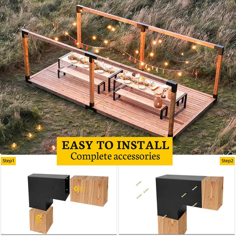 2 Pack L Shaped Pergola Bracket Kits For 4x4 Lumber Woodworking DIY Gazebo Patio Projects Heavy Duty Hardware Included 2 Way Brackets For Pergolas Gazebos Log Cabins And Outdoor Structures