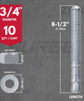 Heavy-Duty 3/4 Inch Wedge Anchors For Concrete And Cement Zinc Plated Rust-Resistant Carbon Steel 8-1/2 Inch Length 3/4 Inch Diameter