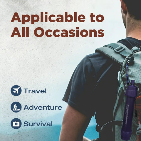 Detachable Water Filter Straw 4 Pack For Outdoor Adventures attached to backpack for hiking and travel