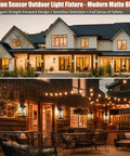 Hella Bright Motion Sensor Porch Light With Slick Dusk To Dawn Detection on modern house, matte black fixtures illuminating porch.