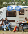 Road Tripper Essential RV And Marine Water Filter Arrives With Flexible Hose Protectors In A Reliable Two Pack outside camper with friends.