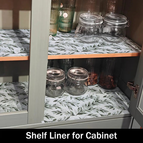 Top Shelf Non Adhesive Shelf Liners For Pantries Drawers And Closets With Nonslip Texture Durable Material Easy To Trim And Slide Into Place Every Single Time No Fuss Home Setup Game Changer in cabinet with glass jars.