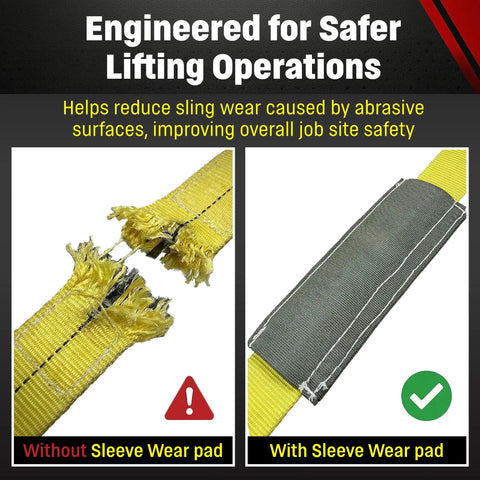 Comparison of yellow sling with and without 3 Inch Nylon Sling Sleeve Wear Pad For Lifting Slings With Hook And Loop Closure USA Made