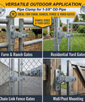 Heavy Duty Wall Mount Gate Hinges For 1 3 8 Inch Pipe Frames shown on various gates including chain link, ranch, and yard gates.