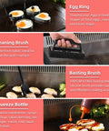 Image showing egg rings, cleaning brush, basting brush, and squeeze bottle from 28 Piece Griddle Gear Kit For Blackstone Flat Top Grill.