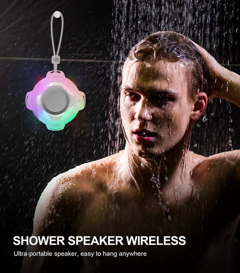 Shower Bluetooth Speaker Waterproof IPX7 With Floating Design And LED Light in shower setting