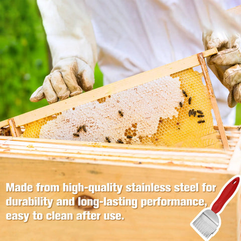 Beekeeper using Beekeeping Honey Uncapping Fork With 18 Stainless Steel Tines And Plastic Handle Pro Grade Scraper Knife on honeycomb
