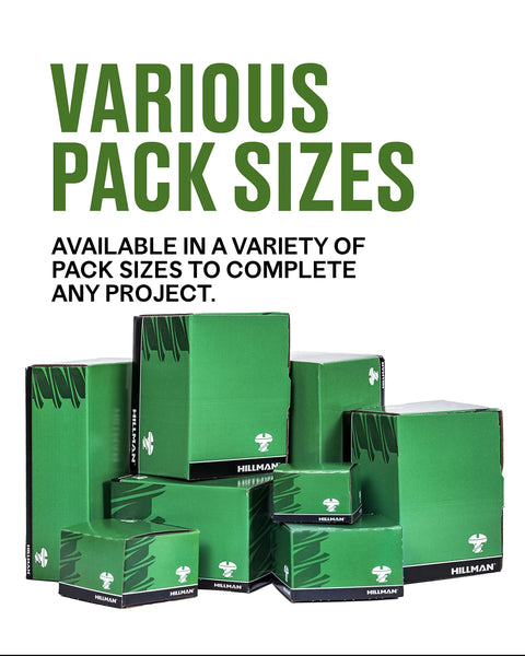 Green packaging boxes labeled 'Hillman' showing various pack sizes for Round Head Machine Screw Toggle Bolts Three Eighths Inch By Four Inch, 25 Pack For Drywall Plaster Tile And Hollow Block, Spring Action Wings For Firm Backing And Even Load Distribution.