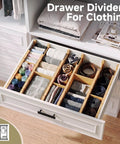 Hella Sturdy Bamboo Drawer Dividers Expandable Closet Organizers For Clothes Six Piece Dresser Sorter in a neatly organized drawer.