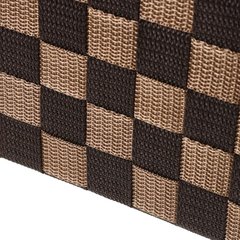 Close-up of the woven fabric of Top Shelf Clothing Storage Bin With Reinforced Metal Frame And Grippy Polyester Weave Handles.