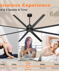 96 Inch Beefy Industrial Ceiling Fan No Light With 8 Blades Remote And App Control DC Motor 3CCT Black for quiet spaces