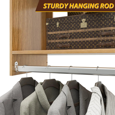 The Real Deal Modular Closet System 96 Inch Wall Mounted Organizer featuring sturdy hanging rod with coats and hats.