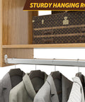 Top Shelf Wall Mounted Wood Closet Organizer With Double Hanging Rods And Flexible Diy Build For Keeping Your Duds Tidy No Fuss Storage Rack For Clean Living Room Or Hallway with sturdy hanging rod and jackets.