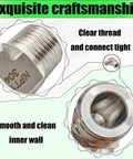 Close-up of Beefy One Quarter Inch NPT Female To One Quarter Inch NPT Male 90 Degree Street Elbow Pipe Fitting 304 Stainless Steel