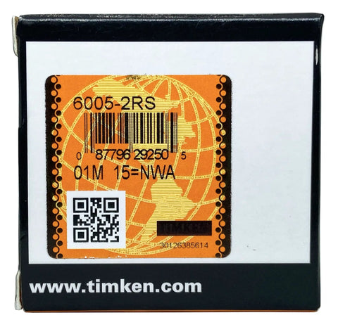 Premium 2 Pack 6005-2RS Deep Groove Ball Bearings With Double Rubber Seals 25X47X12MM packaging label with product details.