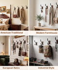 4 Pack Wall Mounted Coat Hooks Heavy Duty Double Design Hang Your Fits Smoothly Premium Walnut Wood Black Metal Frame Entryway Mudroom Top Notch Storage Rack in various home styles.