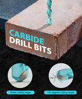 Masonry drill bit set, 5 pcs with hex shank, turquoise carbide tips, 5/32–3/8 in size