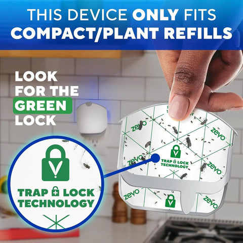 Plug And Play Flying Insect Trap Kicks Out Gnats Fruit Flies And Pesky Moths Zero Chemical Indoor Bug Catcher cartridge showing green lock