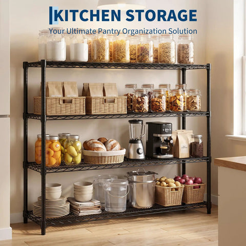 Rock Solid 4 Tier Heavy Duty Metal Shelving Unit Commercial Wire Storage Rack Built Like A Real Workhorse Providing 2560 Pounds Max Capacity Industrial Carbon Steel Frame For Garage And Warehouse Organizers with kitchen items.