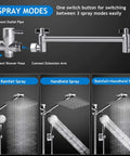 Diagram of 3 spray modes for 8 Inch Rain Shower Head Set With 11 Inch Adjustable Extension Arm And 5 Function Handheld Shower Head