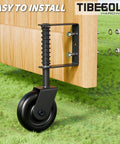 Heavy Duty 4.3 Inch Gate Wheel Casters for Outdoor Wooden Gates and Fences, Spring Loaded Gate Caster with Bearing shown installed