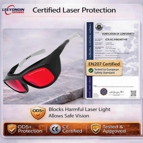 Red Lens Laser Safety Goggles UV Blue Green Diode Up To 532nm with certification for effective laser protection.