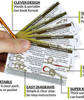 Hand holding Outdoor Knot Cards 22 Knots For Camping Backpacking And Scouts Easy Step By Step Diagrams with carabiner attachment.