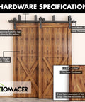 Rustic Black Sliding Barn Door Hardware Kit With U Shape Bypass Brackets For Double Doors 12 Ft Flat Track Twig Design Rollers