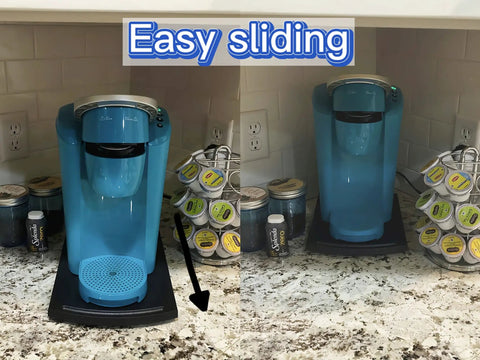 Super Smooth Kitchen Appliance Slider Caddy Saves Counter Space For Coffee Makers Toasters Air Fryers And Mixers With Silent Glide No Brainer Mobile Kitchen Storage Rig, showing easy sliding coffee maker on granite countertop.